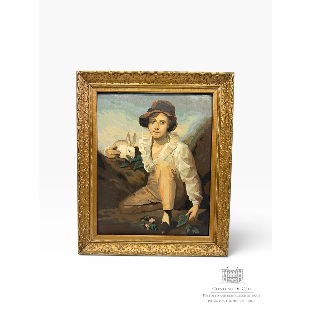 Paint by Numbers Rendition of 1814 Raeburn Boy and Rabbit VTG Midcentury Framed